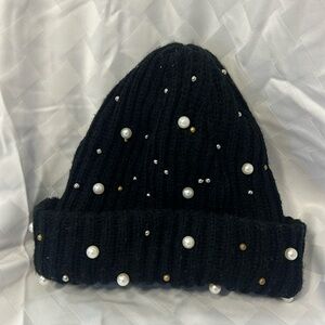 Pearl and stud embellished beanie